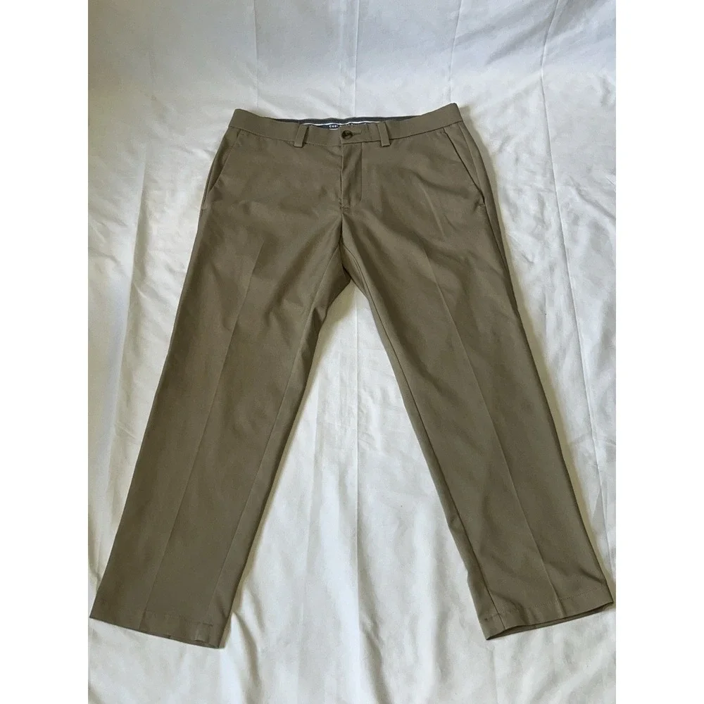 Haggar Cool Right Performance Flex Mens Pants 34 x 29 Khaki Chino Straight Fit